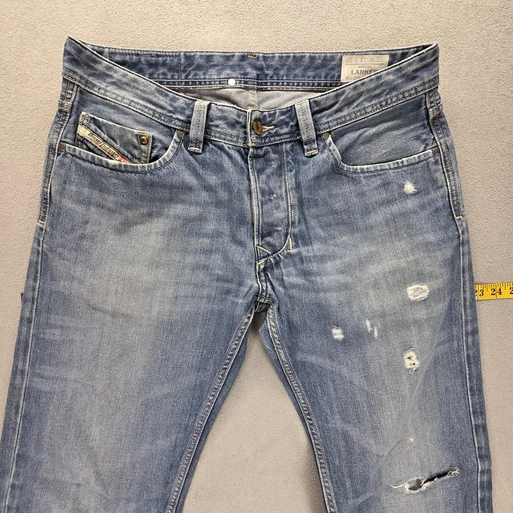 Diesel Jeans Mens 33x32 Blue Larkee Regular Straight Distressed Button Fly 008B4